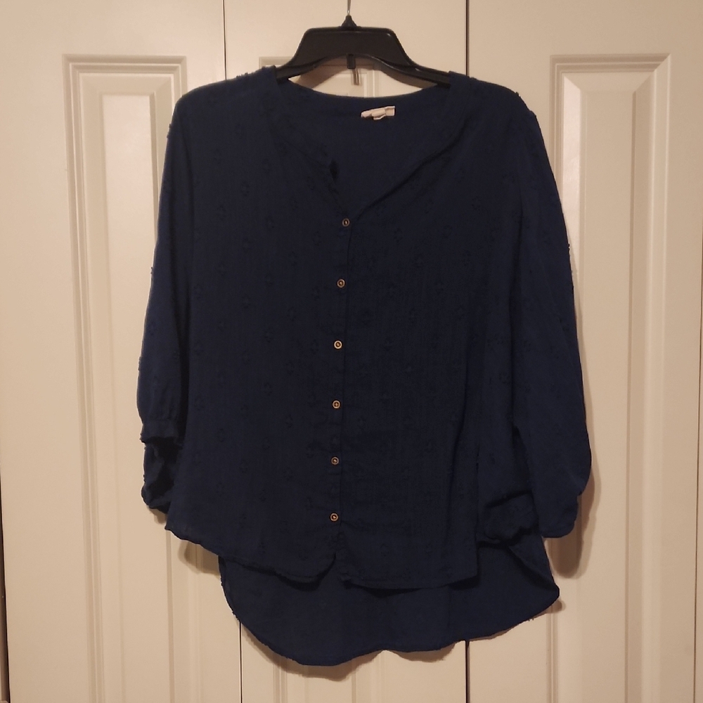 Women's Navy Blue Button-Up Top